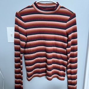 American Eagle Ribbed Mock Neck Retro Striped Long Sleeve